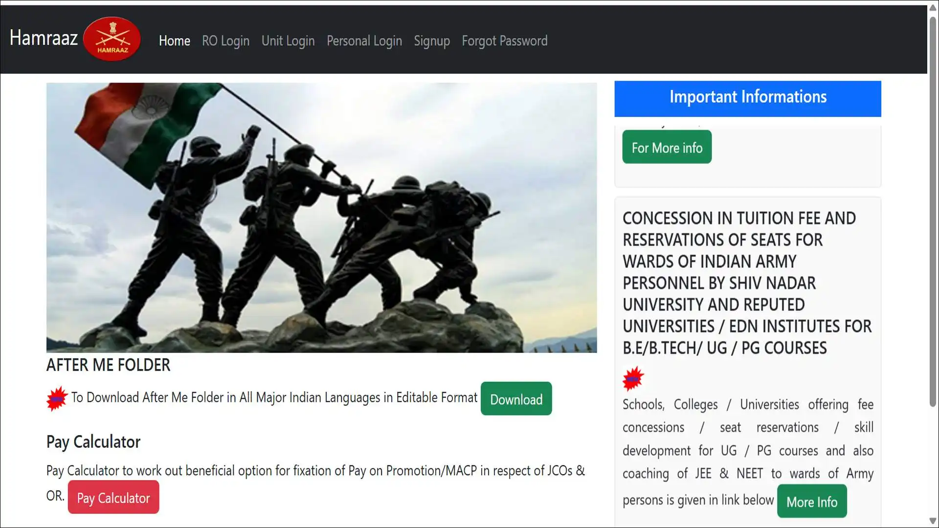 Official Hamraaz Web portal homepage at hamraazmp8.gov.in showing personal login section