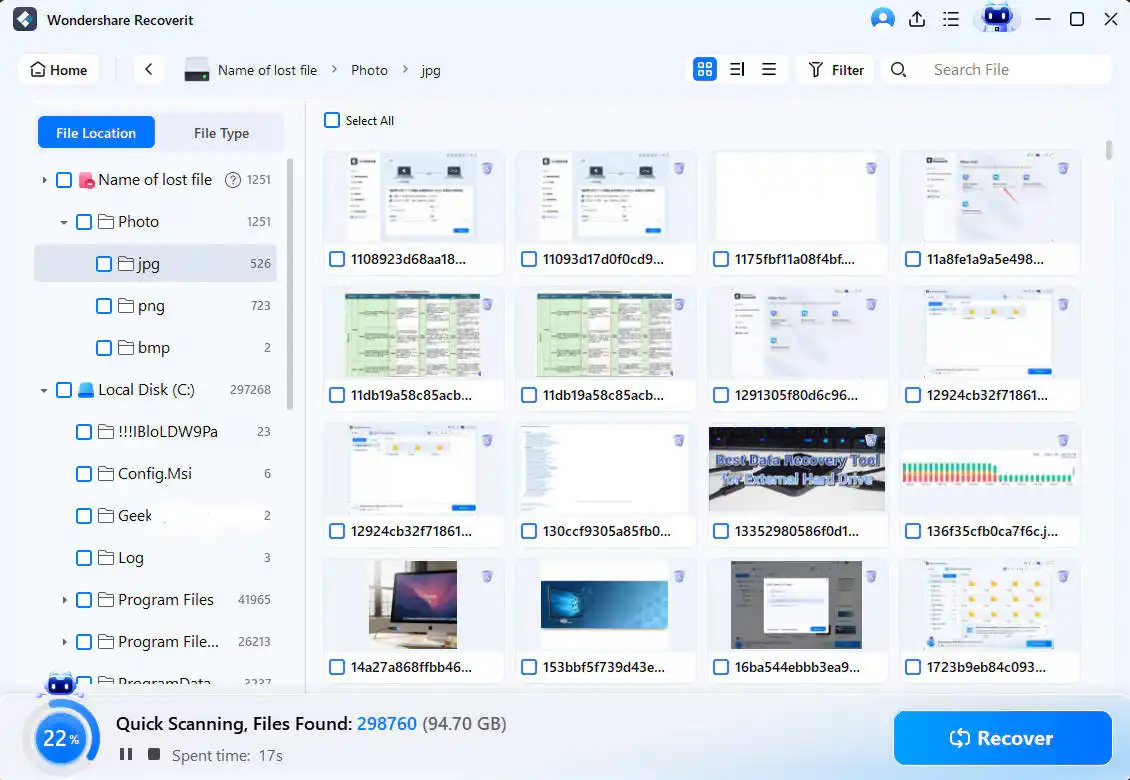 scan a formatted SD card for lost files with Recoverit