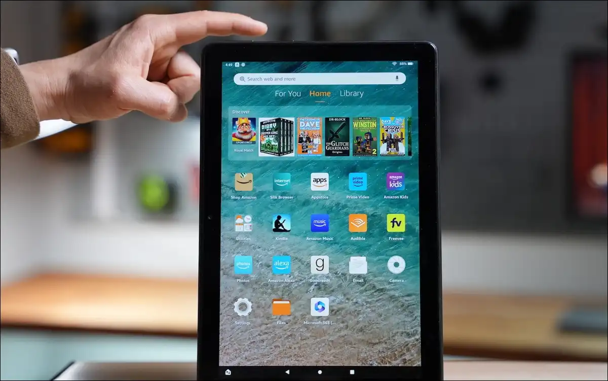 Fire Tablet app drawer displaying a mix of Amazon and Google apps after successful Play Store installation.