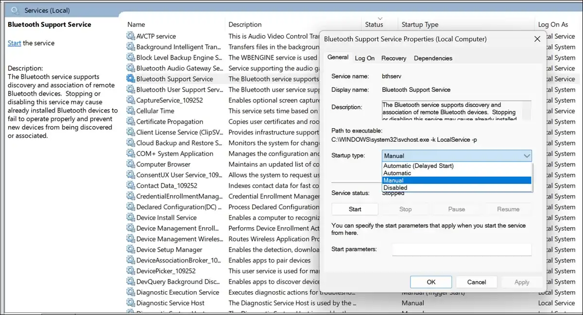 Restart Bluetooth Service In Windows 11 and 10