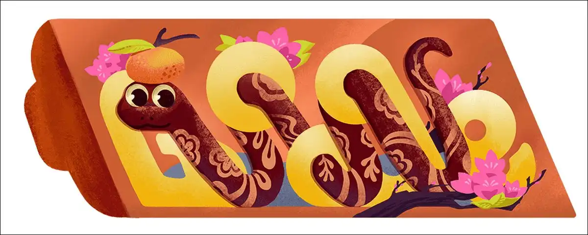 Google Year of the Snake Doodle game with festive Lunar New Year theme.