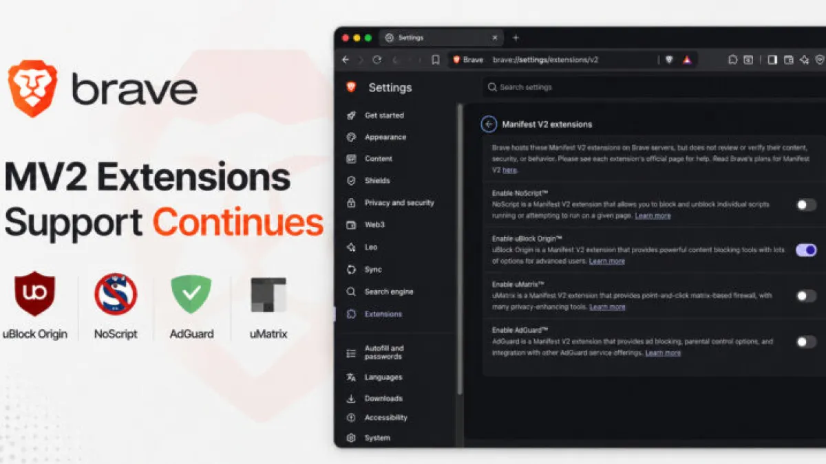 Brave Confirms MV2 Extension Support After Settings Bug Briefly Hid Them